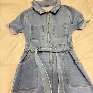 Oh Polly Denim Short Sleeve Jumpsuit with Belt